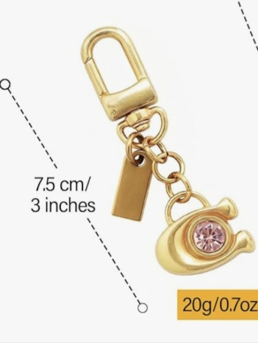 "C" Charm Keyring with Pink Crystal Accent - Picture 2 of 4